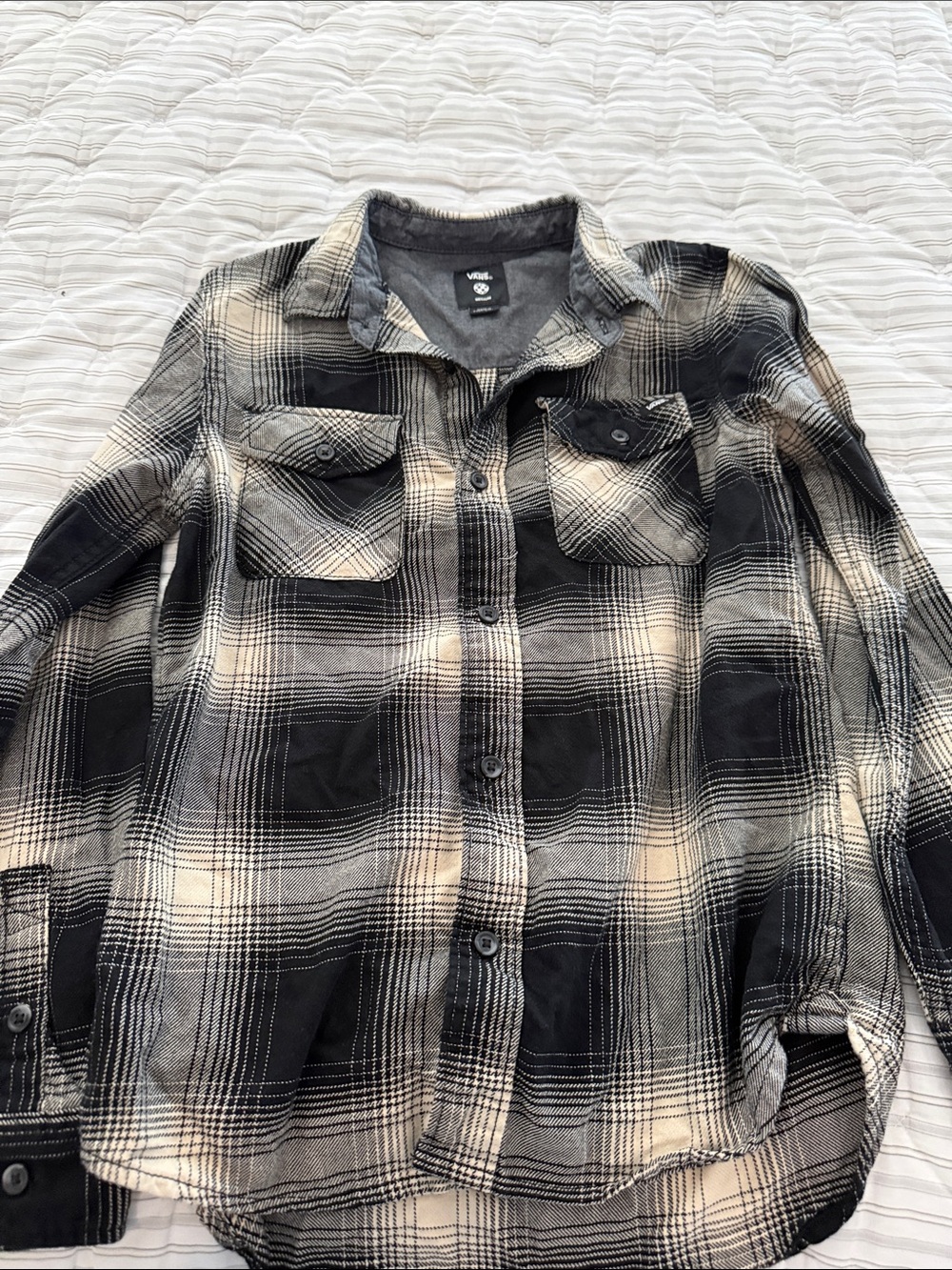 Vans Black and Cream Plaid Flannel Shirt